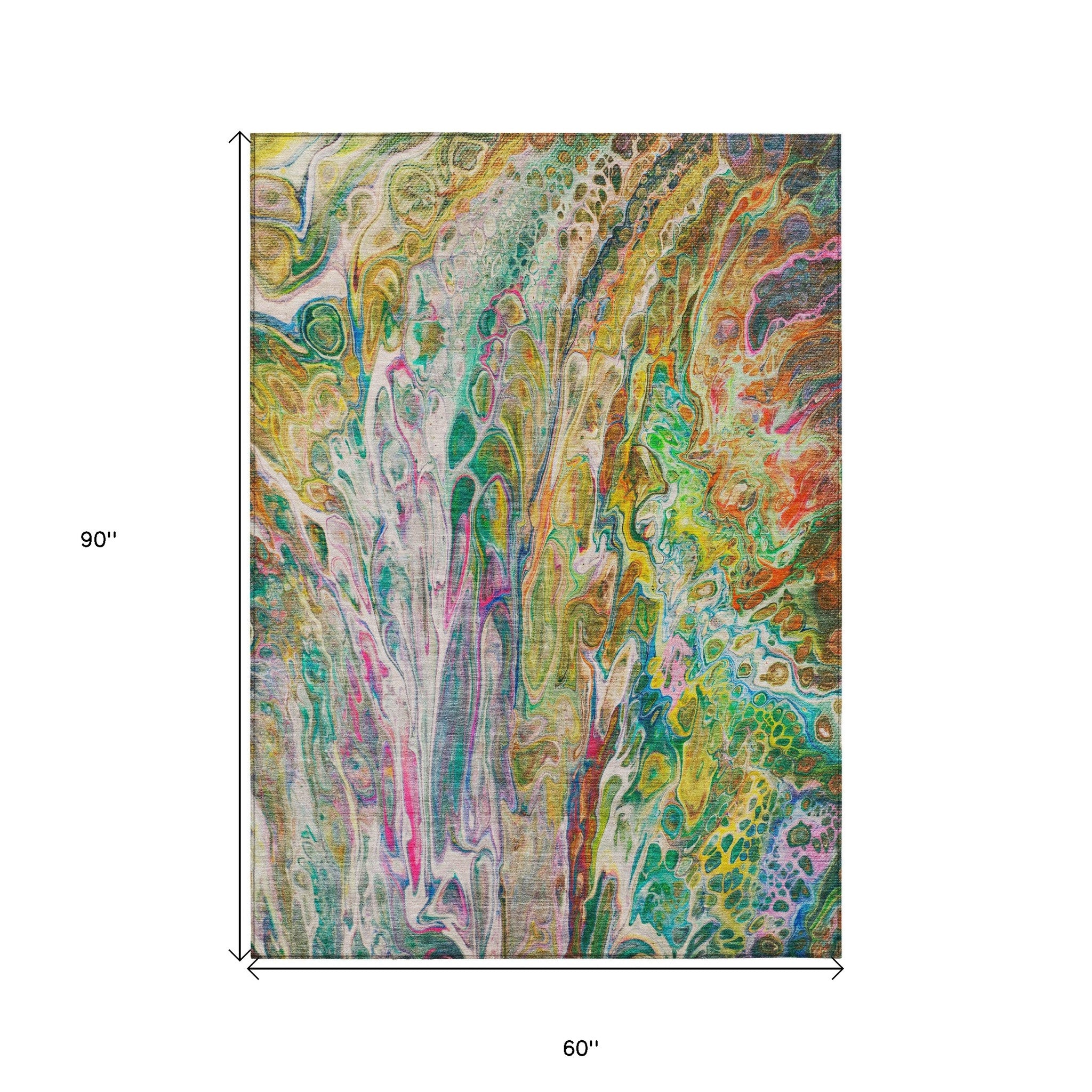 5' X 8' Green Gold And White Abstract Washable Indoor Outdoor Area Rug