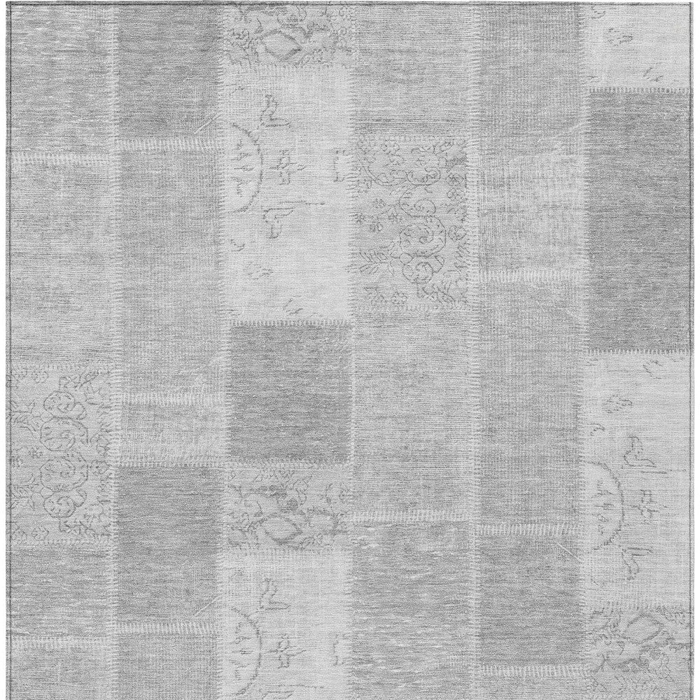 9' X 12' Silver Gray And Graphite Patchwork Washable Indoor Outdoor Area Rug no return