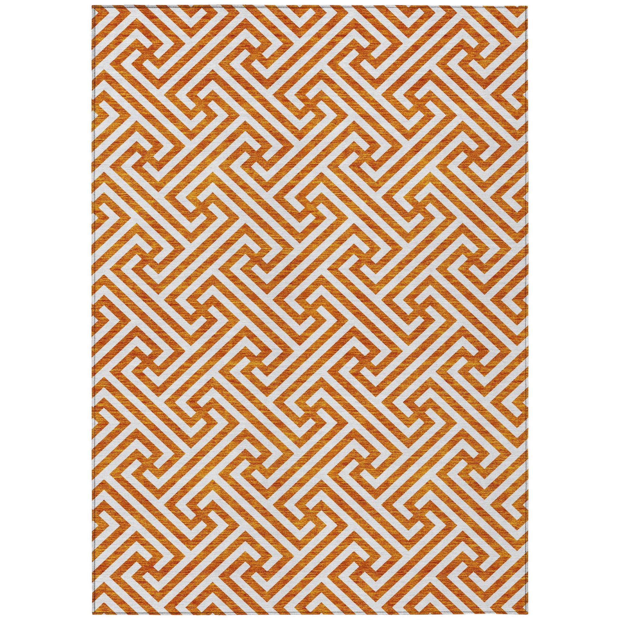 5' X 8' Orange And Ivory Geometric Washable Indoor Outdoor Area Rug