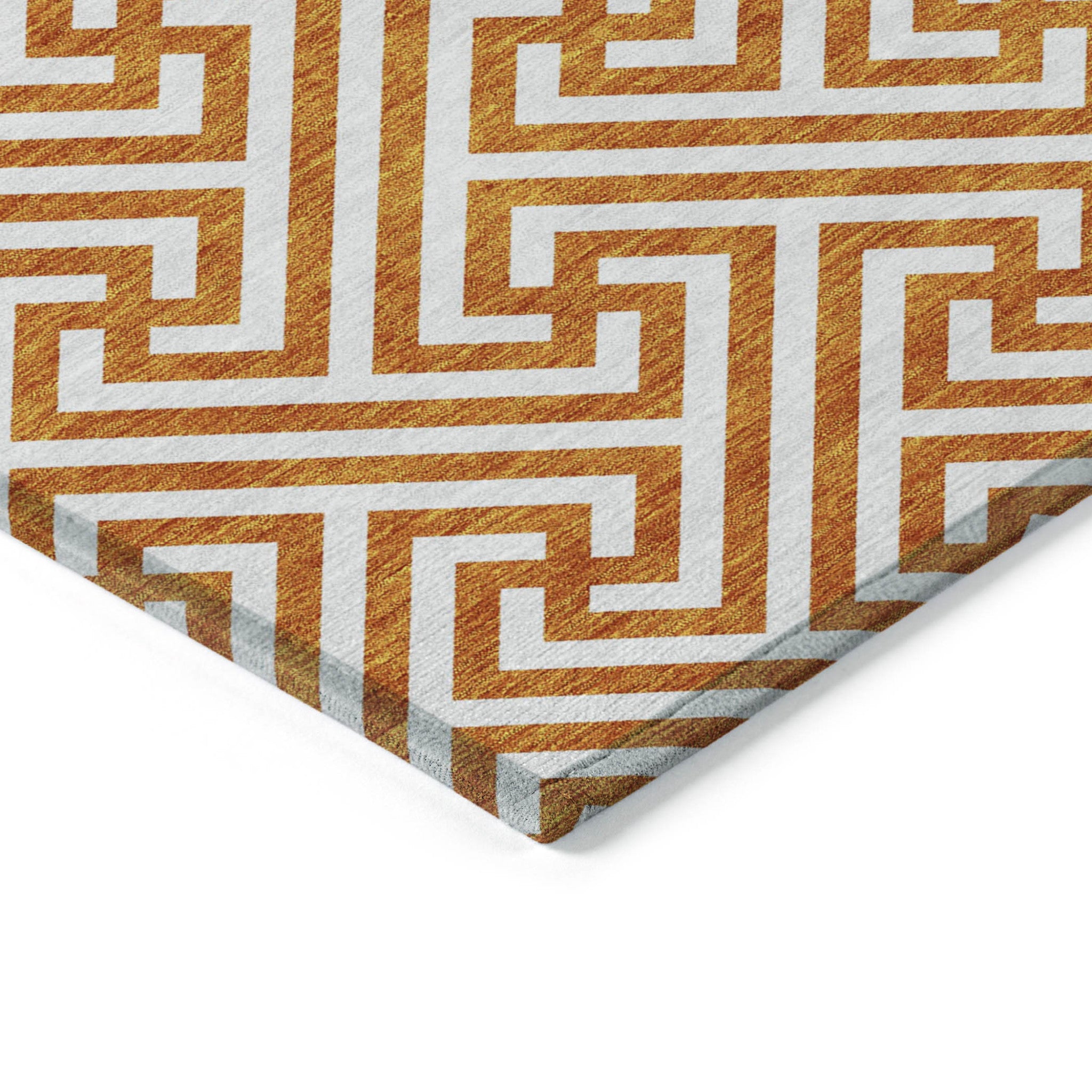 5' X 8' Orange And Ivory Geometric Washable Indoor Outdoor Area Rug