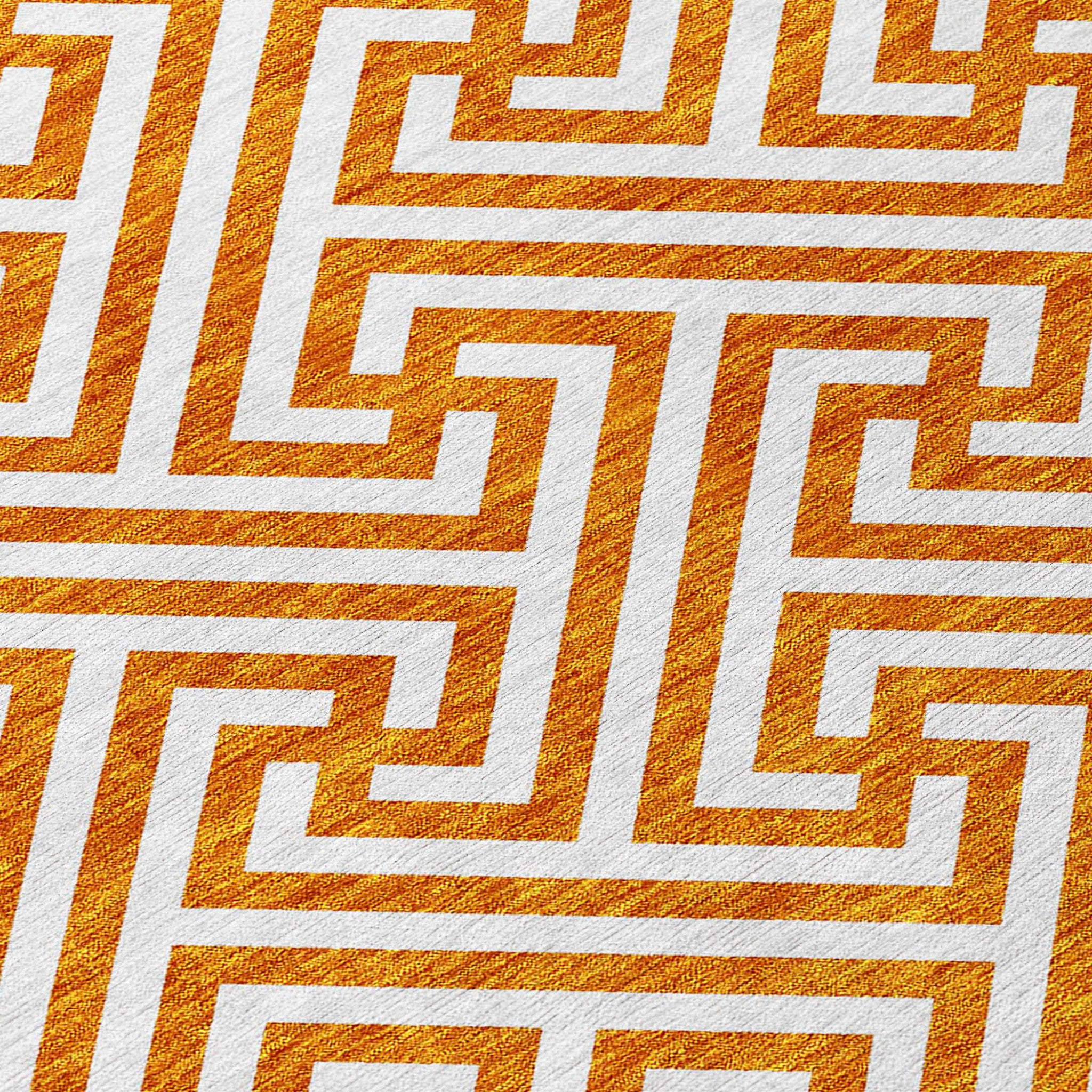 5' X 8' Orange And Ivory Geometric Washable Indoor Outdoor Area Rug