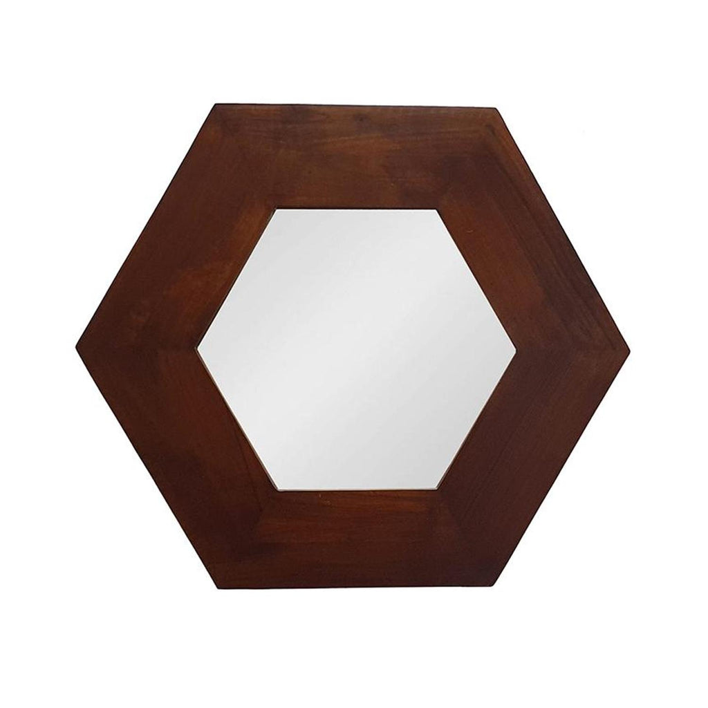 19" Dark Brown Hexagon Solid Wood Framed Accent Mirror