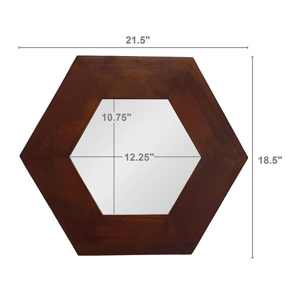 19" Dark Brown Hexagon Solid Wood Framed Accent Mirror
