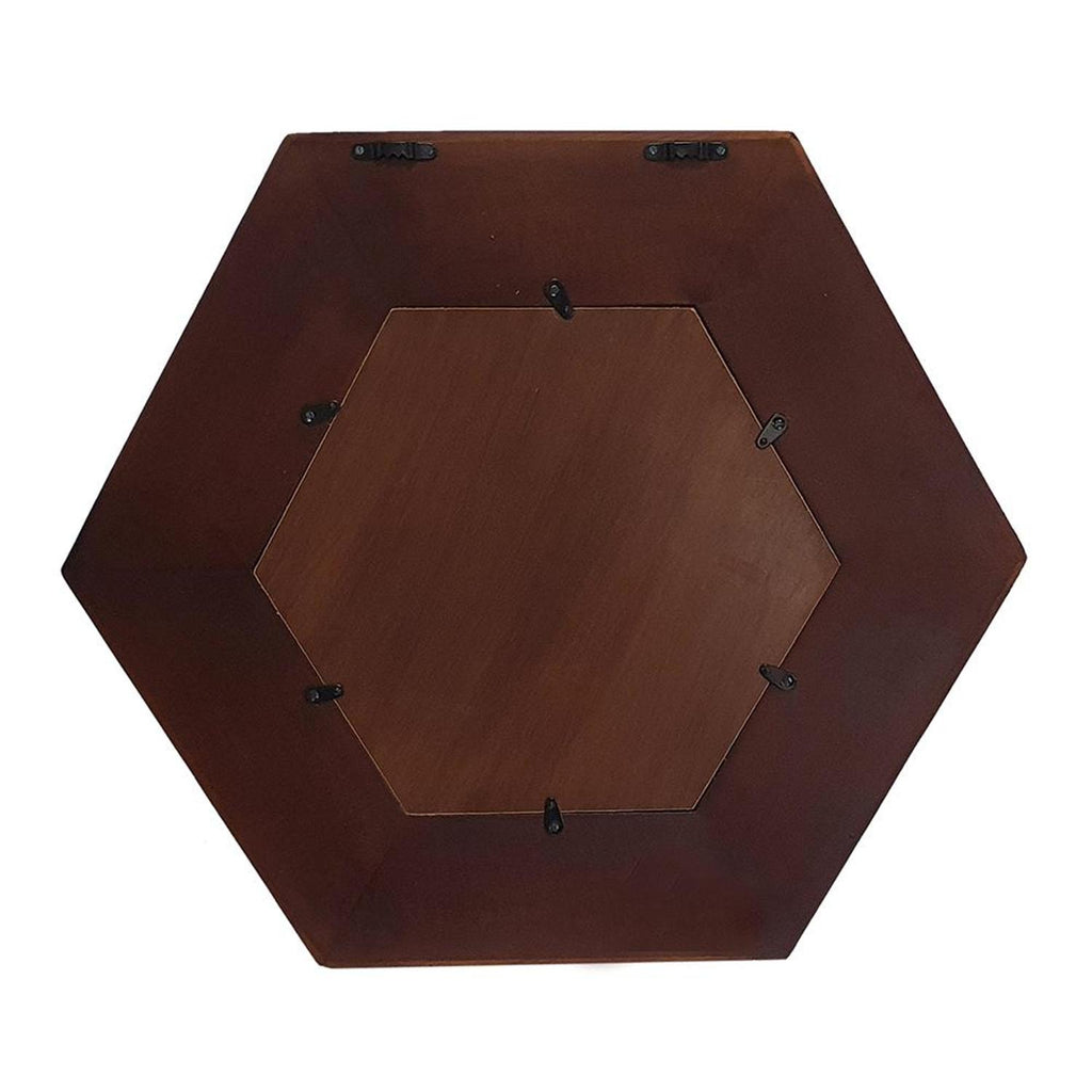 19" Dark Brown Hexagon Solid Wood Framed Accent Mirror