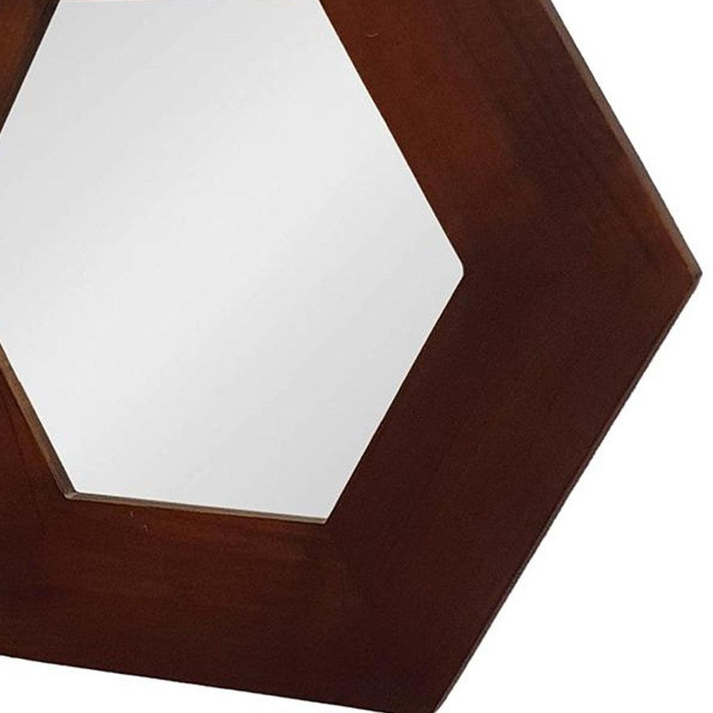 19" Dark Brown Hexagon Solid Wood Framed Accent Mirror
