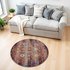 4' Blue Yellow And Red Floral Distressed Round Rug-1