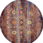 4' Blue Yellow And Red Floral Distressed Round Rug-2