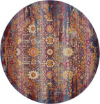 4' Blue Yellow And Red Floral Distressed Round Rug-3