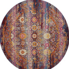 4' Blue Yellow And Red Floral Distressed Round Rug-7