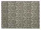 2' X 3' Taupe and Beige Damask Washable Non Skid Indoor Outdoor Area Rug