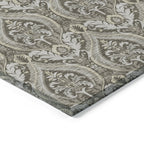 2' X 3' Taupe and Beige Damask Washable Non Skid Indoor Outdoor Area Rug