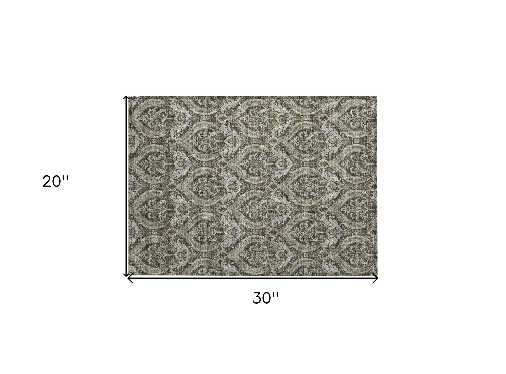 2' X 3' Taupe and Beige Damask Washable Non Skid Indoor Outdoor Area Rug