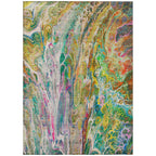 5' X 8' Green Gold And White Abstract Washable Indoor Outdoor Area Rug