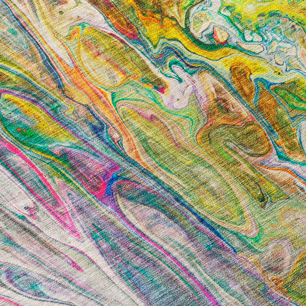 5' X 8' Green Gold And White Abstract Washable Indoor Outdoor Area Rug