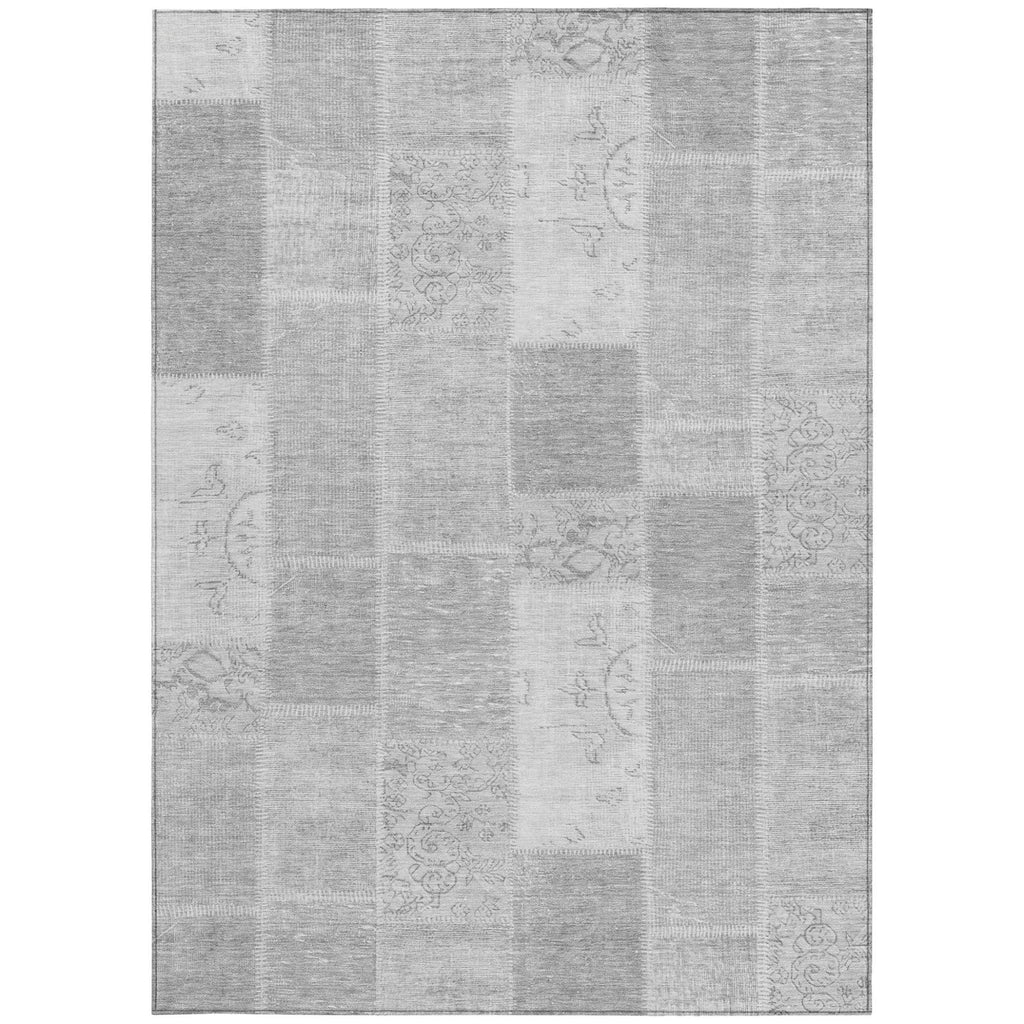 9' X 12' Silver Gray And Graphite Patchwork Washable Indoor Outdoor Area Rug no return