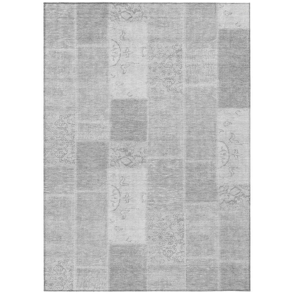 9' X 12' Silver Gray And Graphite Patchwork Washable Indoor Outdoor Area Rug no return