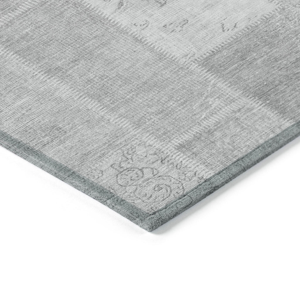 9' X 12' Silver Gray And Graphite Patchwork Washable Indoor Outdoor Area Rug no return