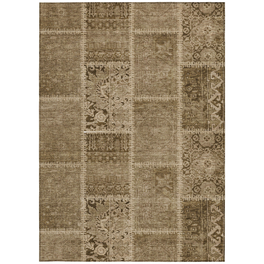 3' X 5' Brown And Beige Patchwork Washable Indoor Outdoor Area Rug