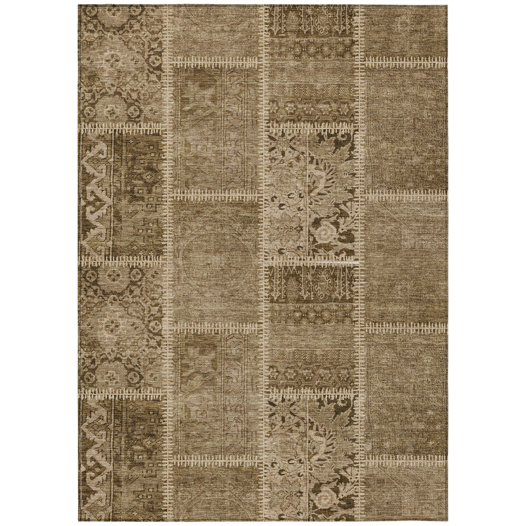 3' X 5' Brown And Beige Patchwork Washable Indoor Outdoor Area Rug