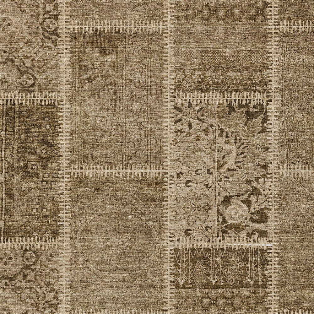 3' X 5' Brown And Beige Patchwork Washable Indoor Outdoor Area Rug