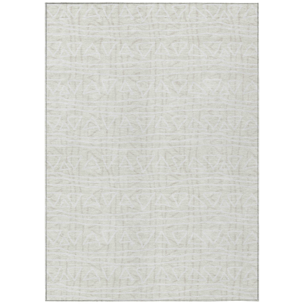 3' X 5' Ivory And Beige Geometric Washable Indoor Outdoor Area Rug