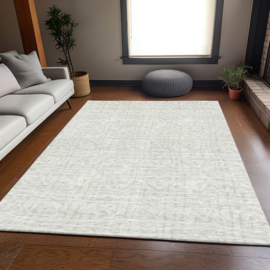 3' X 5' Ivory And Beige Geometric Washable Indoor Outdoor Area Rug