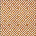 5' X 8' Orange And Ivory Geometric Washable Indoor Outdoor Area Rug