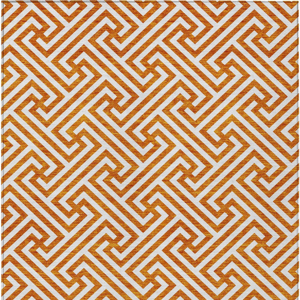 5' X 8' Orange And Ivory Geometric Washable Indoor Outdoor Area Rug