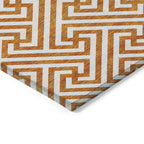 5' X 8' Orange And Ivory Geometric Washable Indoor Outdoor Area Rug
