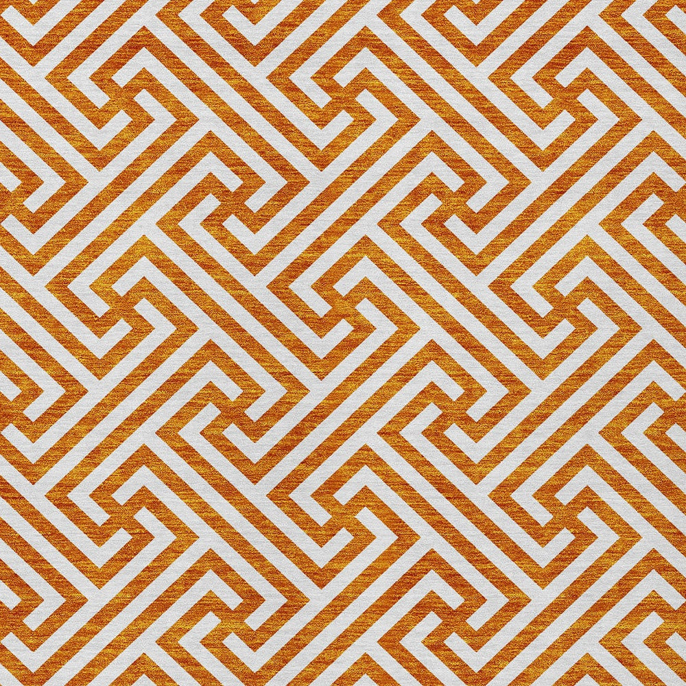 5' X 8' Orange And Ivory Geometric Washable Indoor Outdoor Area Rug
