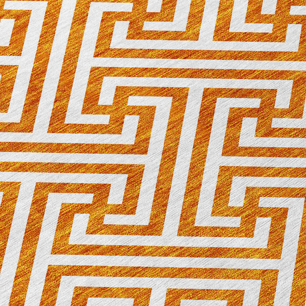 5' X 8' Orange And Ivory Geometric Washable Indoor Outdoor Area Rug