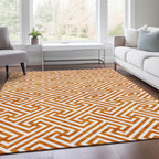 5' X 8' Orange And Ivory Geometric Washable Indoor Outdoor Area Rug