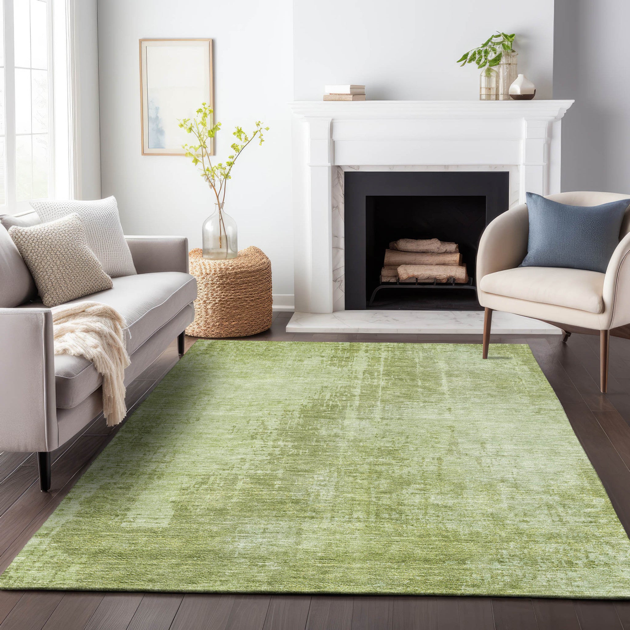 3' X 5' Sage And Green Abstract Washable Indoor Outdoor Area Rug