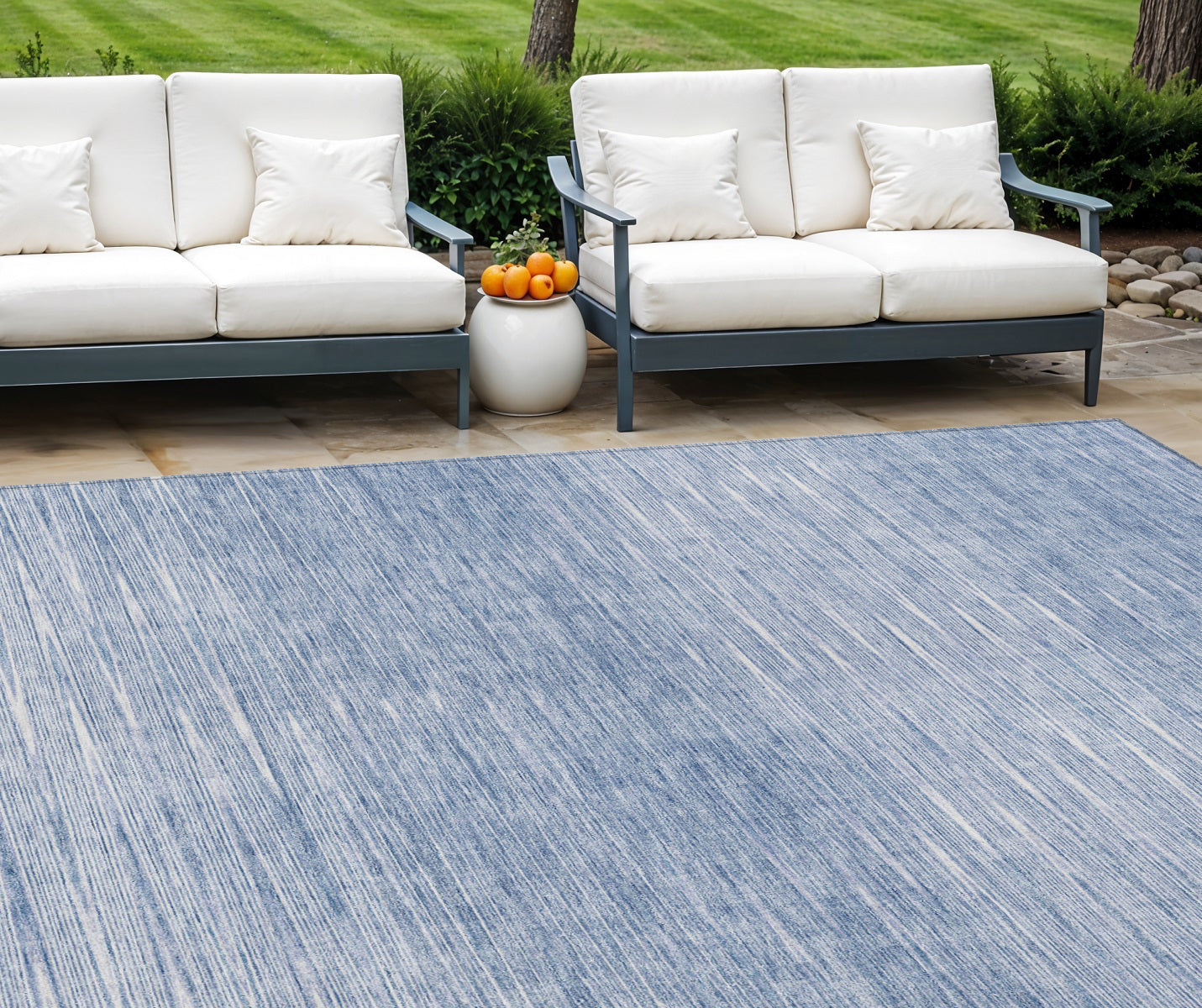 10' X 14' Denim Blue And Blue Abstract Washable Indoor Outdoor Area Rug