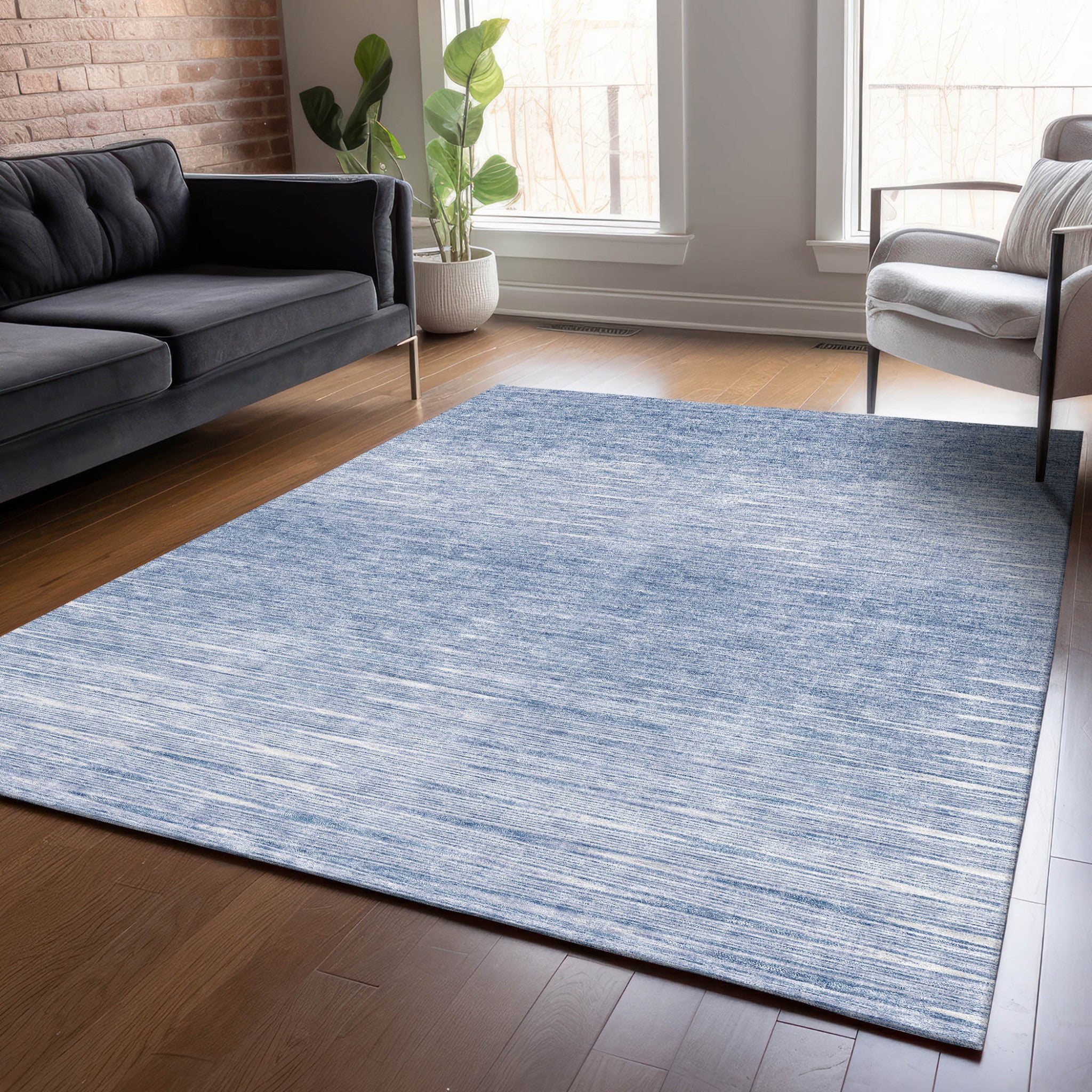 10' X 14' Denim Blue And Blue Abstract Washable Indoor Outdoor Area Rug