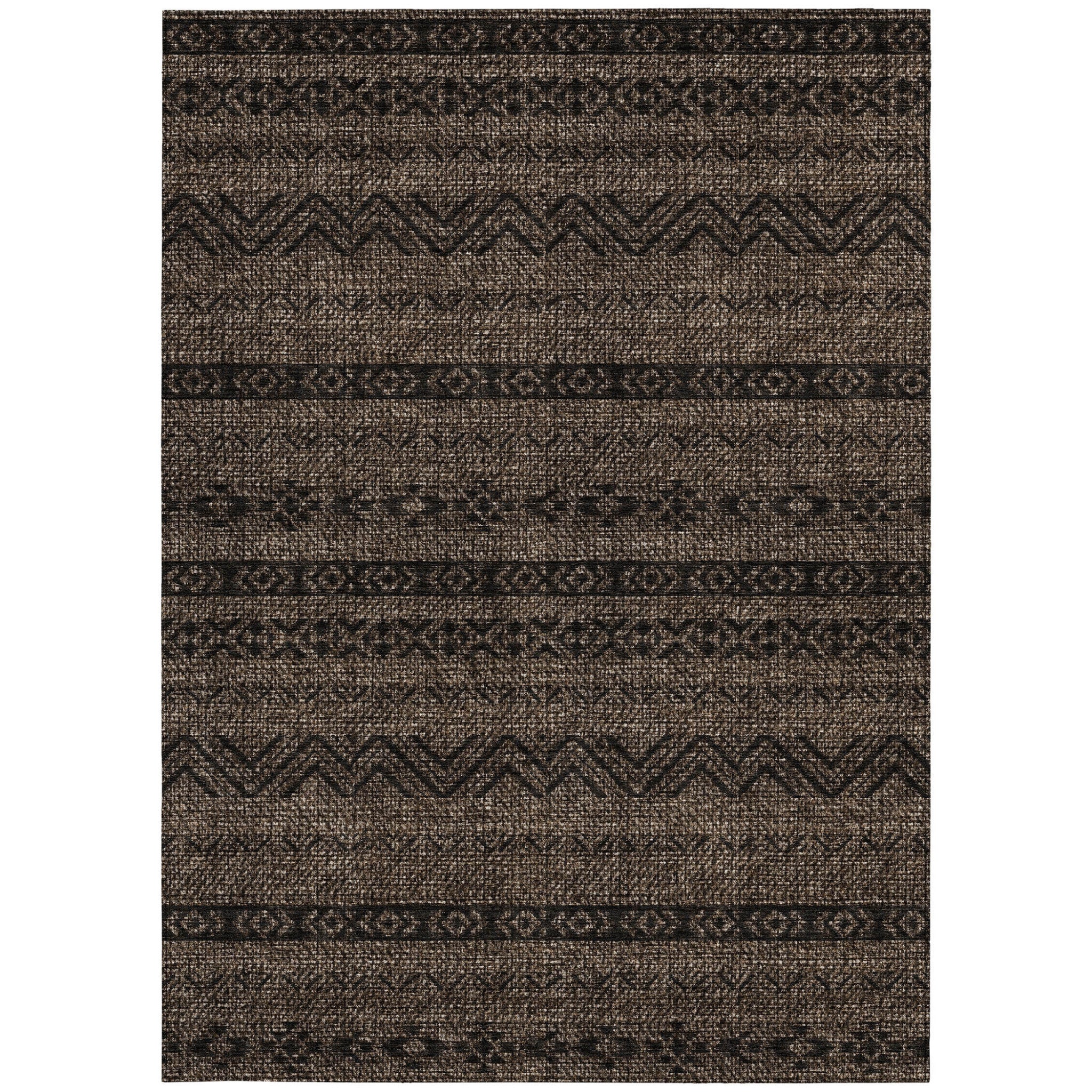 10' X 14' Chocolate And Brown Southwestern Washable Indoor Outdoor Area Rug