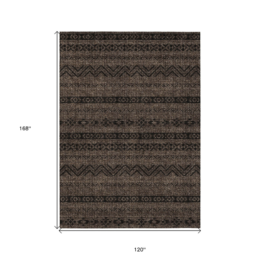 10' X 14' Chocolate And Brown Southwestern Washable Indoor Outdoor Area Rug