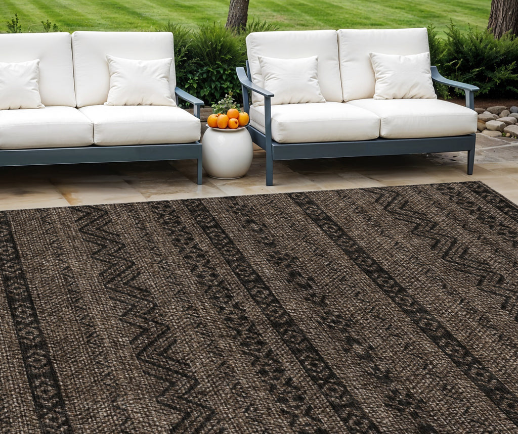 10' X 14' Chocolate And Brown Southwestern Washable Indoor Outdoor Area Rug
